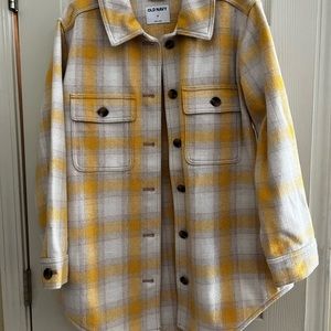 Old Navy Yellow and Gray Plaid Shirt Jacket